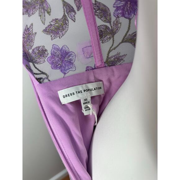 Dress The Population Womens Embellished Floral Purple Gown size XS - Picture 7 of 8
